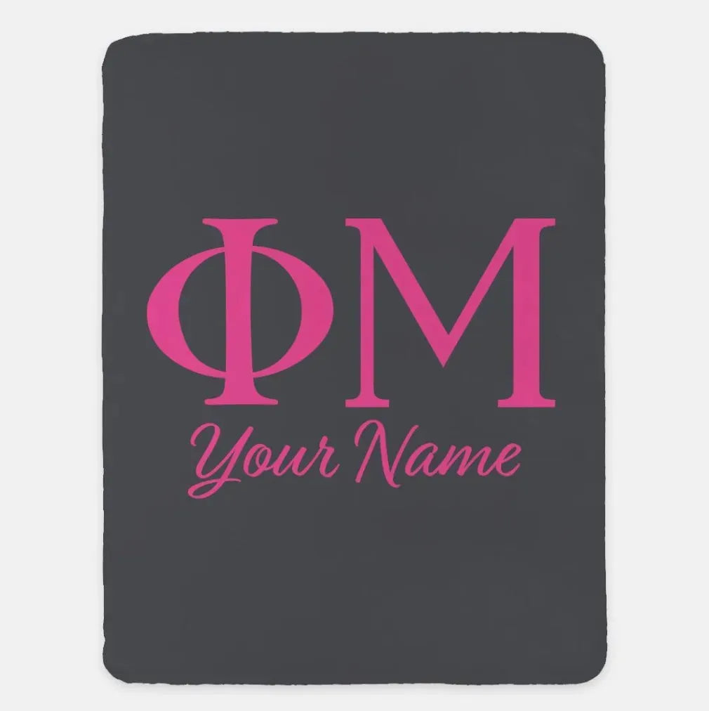Personalized Phi Mu XL 60x80 Sherpa Throw Blanket Charcoal Pink Throw Blankets