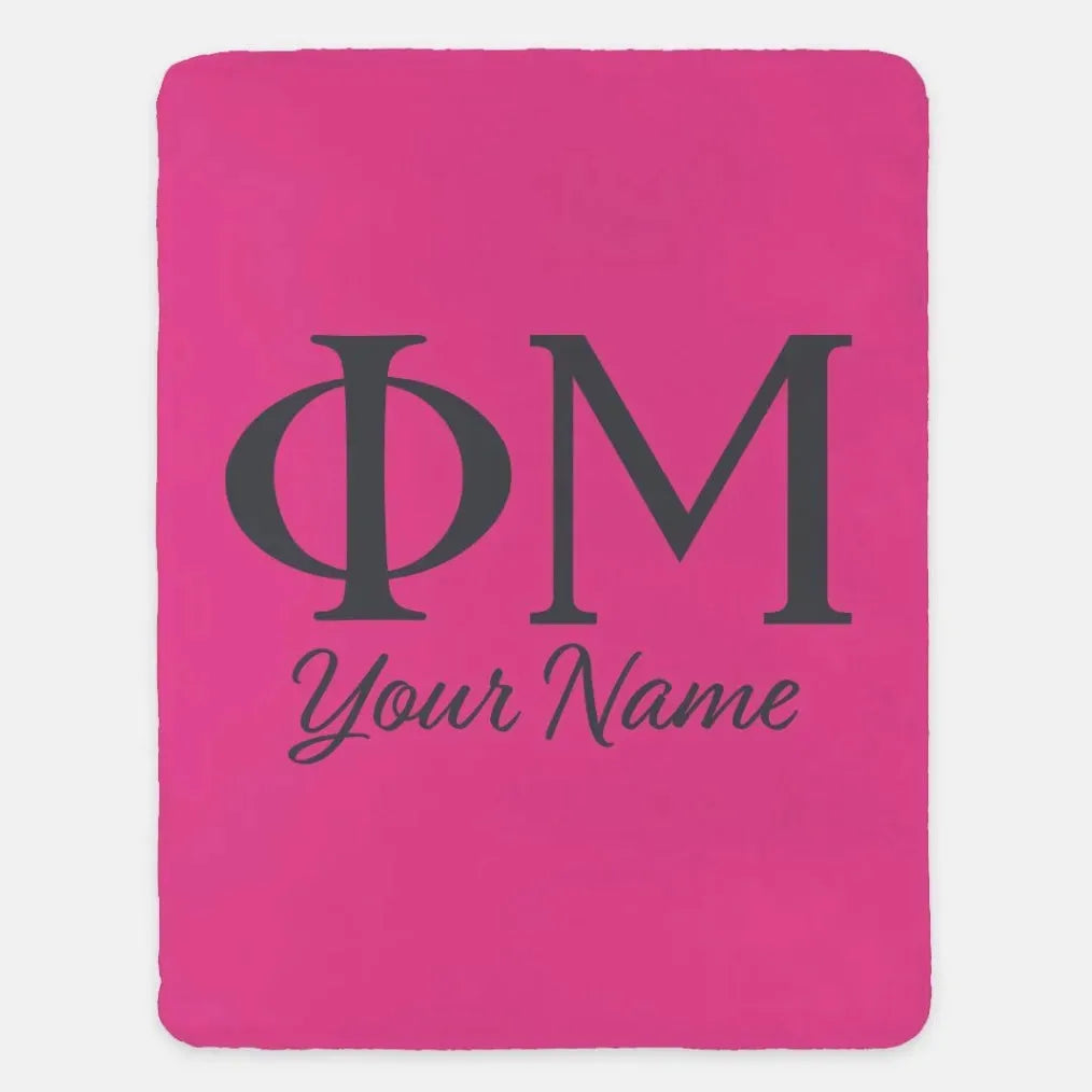 Personalized Phi Mu XL 60x80 Sherpa Throw Blanket Pink Charcoal Throw Blankets
