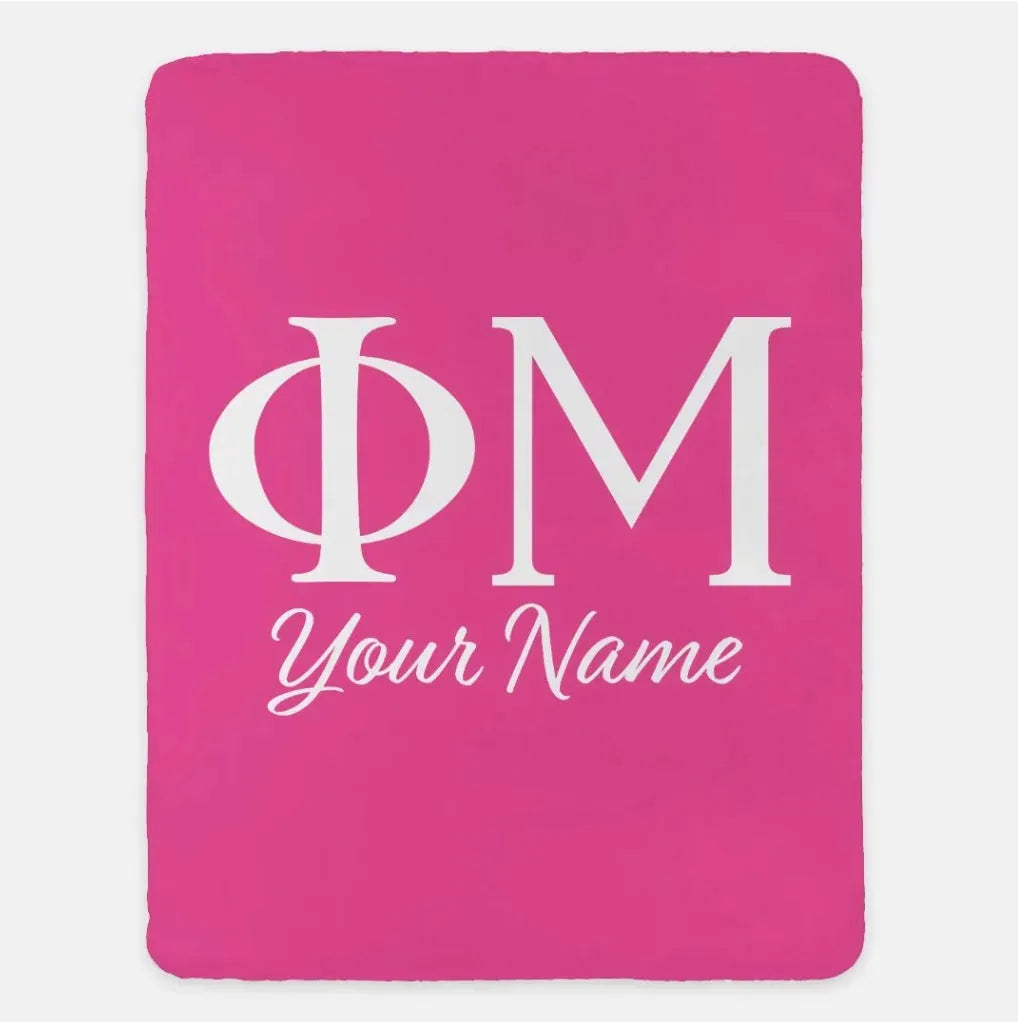 Personalized Phi Mu XL 60x80 Sherpa Throw Blanket Pink White Throw Blankets