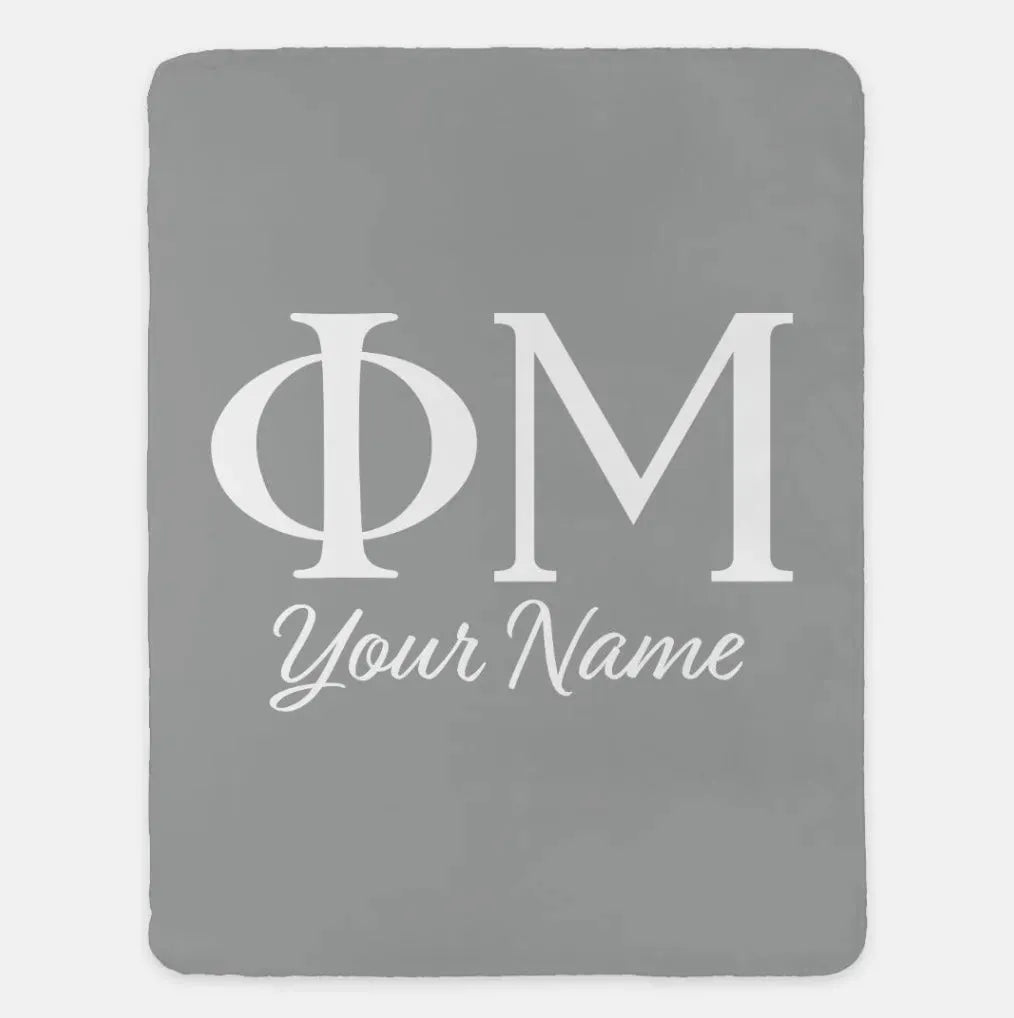 Personalized Phi Mu XL 60x80 Sherpa Throw Blanket Light Gray White Throw Blankets