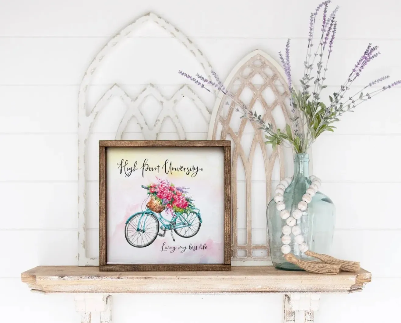 High Point University 12x12 Wood Framed Sign - Floral Bike Wall Art & Signs