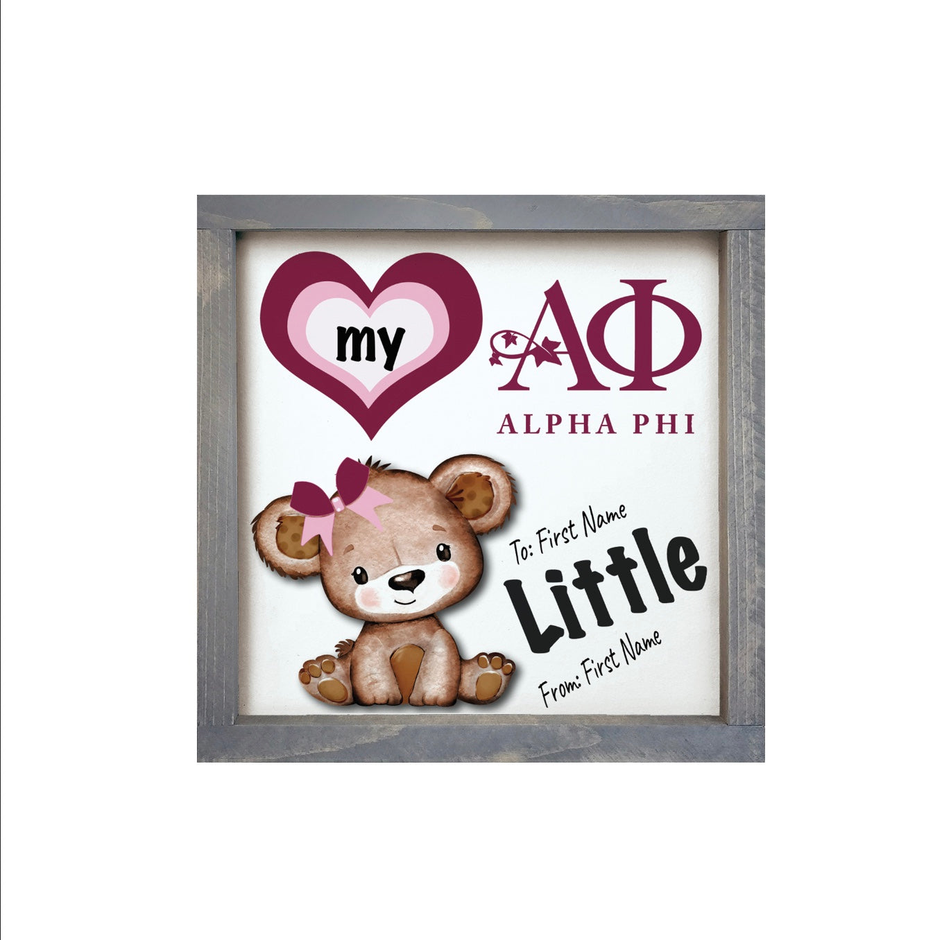 Personalized Alpha Phi 12x12 Love My Big Little Wood Framed Sign