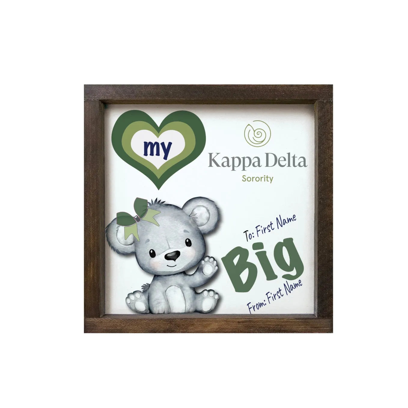Kappa Delta 12x12 Love My Big - Love My Little Wood Framed Sign Big Walnut Stain Wall Art & Signs