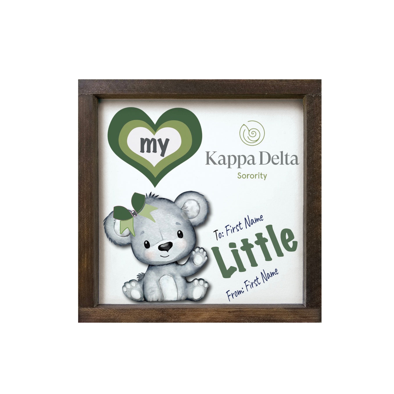 Personalized Kappa Delta 12x12 Love My Big Little Wood Framed Sign