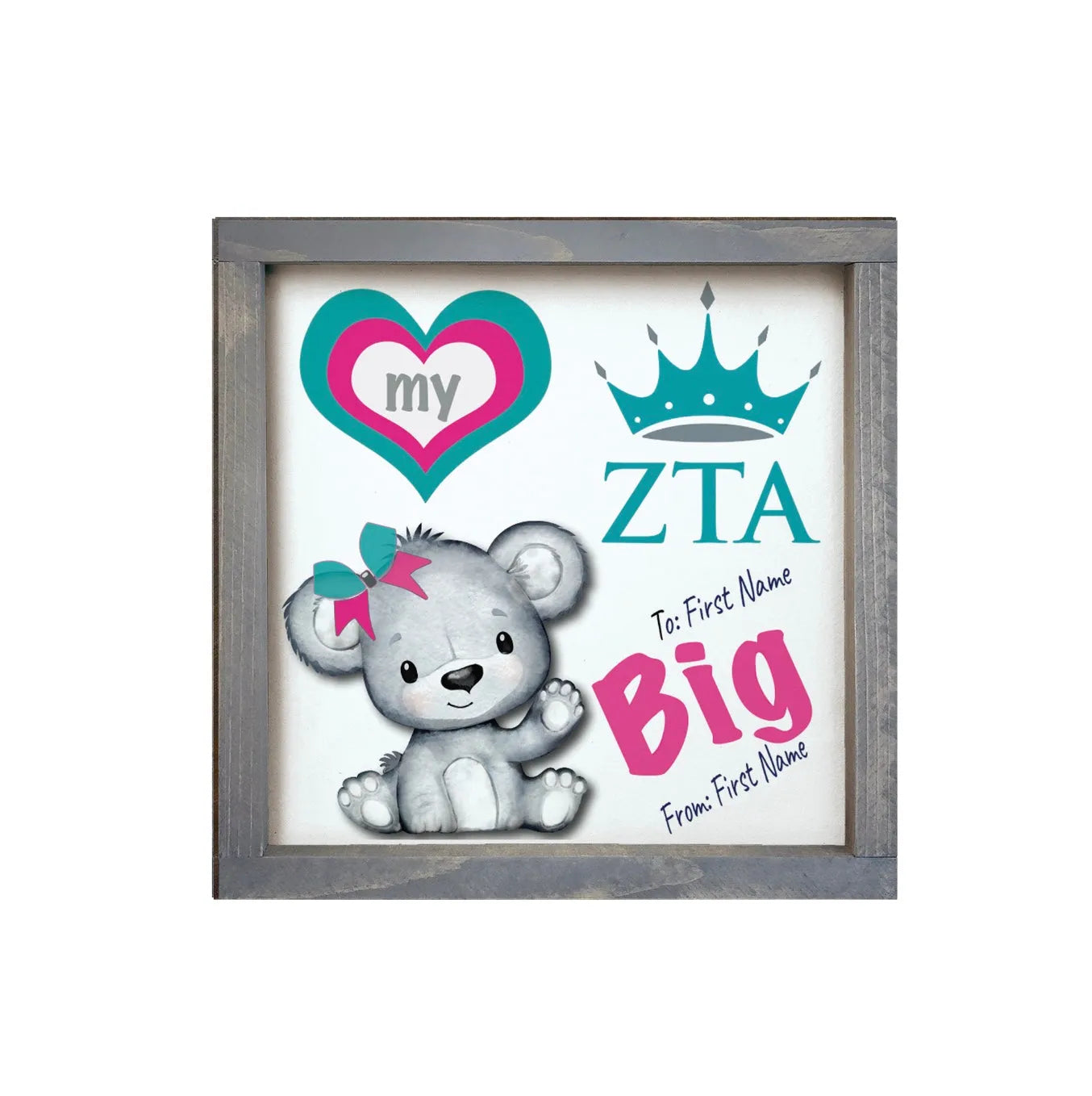 Personalized Zeta Tau Alpha 12x12 Love My Big - Love My Little Wood Framed Sign Big Weathered Gray Wall Art & Signs