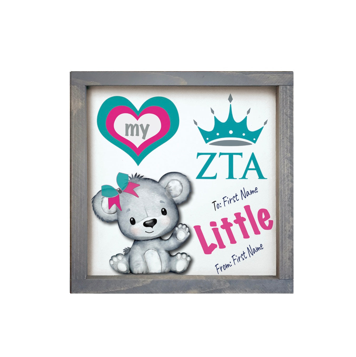 Zeta Tau Alpha Personalized 12x12 Love My Big Little Wood Framed Sign