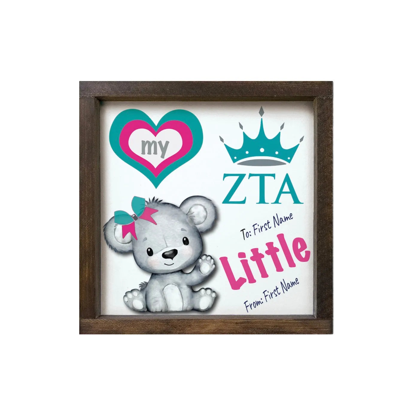 Personalized Zeta Tau Alpha 12x12 Love My Big - Love My Little Wood Framed Sign Little Walnut Stain Wall Art & Signs
