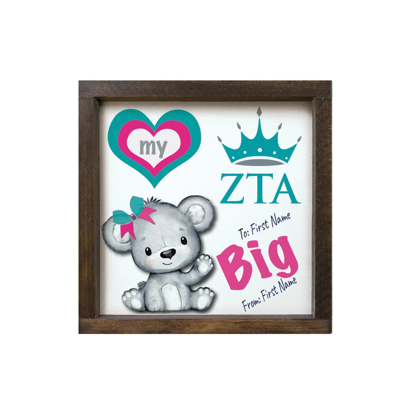 Personalized Zeta Tau Alpha 12x12 Love My Big - Love My Little Wood Framed Sign Big Walnut Stain Wall Art & Signs