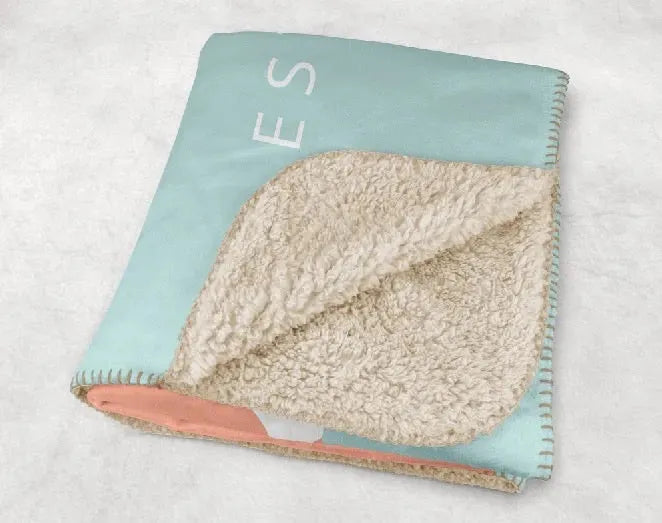 Kappa Alpha Theta XL 60x80 Sherpa Throw Blanket - Pink Blue Color Block Throw Blankets