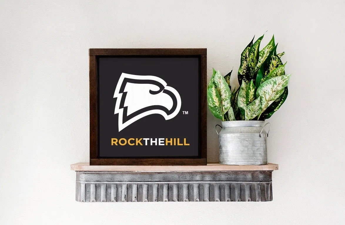 Winthrop University Sign - Rock The Hill - Framed Wood 12"x12" | Custom Gifts and Official Merchandise | Festive Fit Home