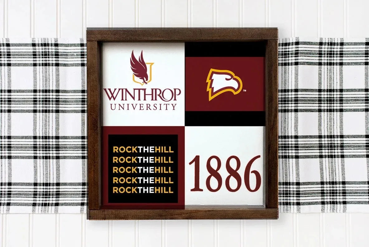 Winthrop University 12x12.Wood Framed Sign - Classic Color Block Wall Art & Signs