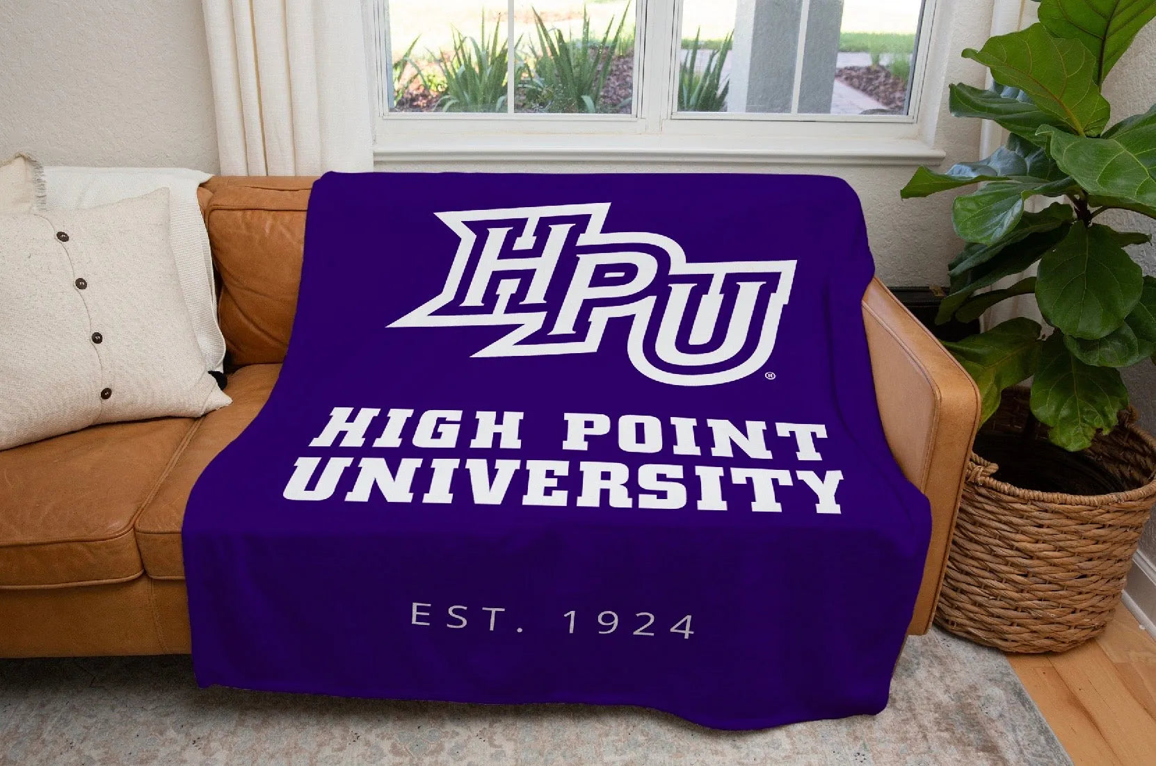 High Point University Sherpa Blanket - Large HPU Logo - 60"x80" | Official Merchandise | Gifts and Decor