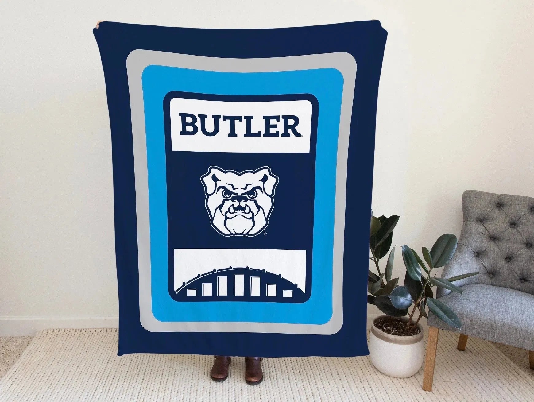 Butler University Hinkle Field Sherpa Blanket XL 60x80 Throw Blankets