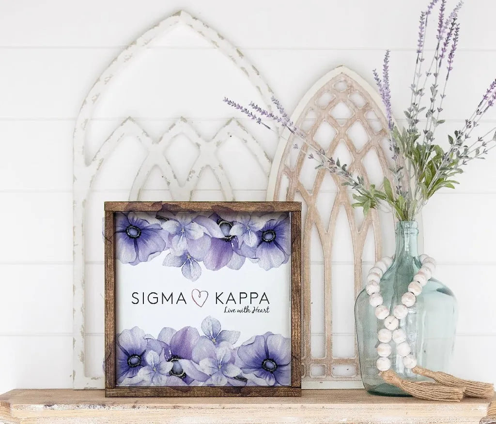 Sigma Kappa Wood Framed Sign - Violets - 12"x12" | Custom Gifts 