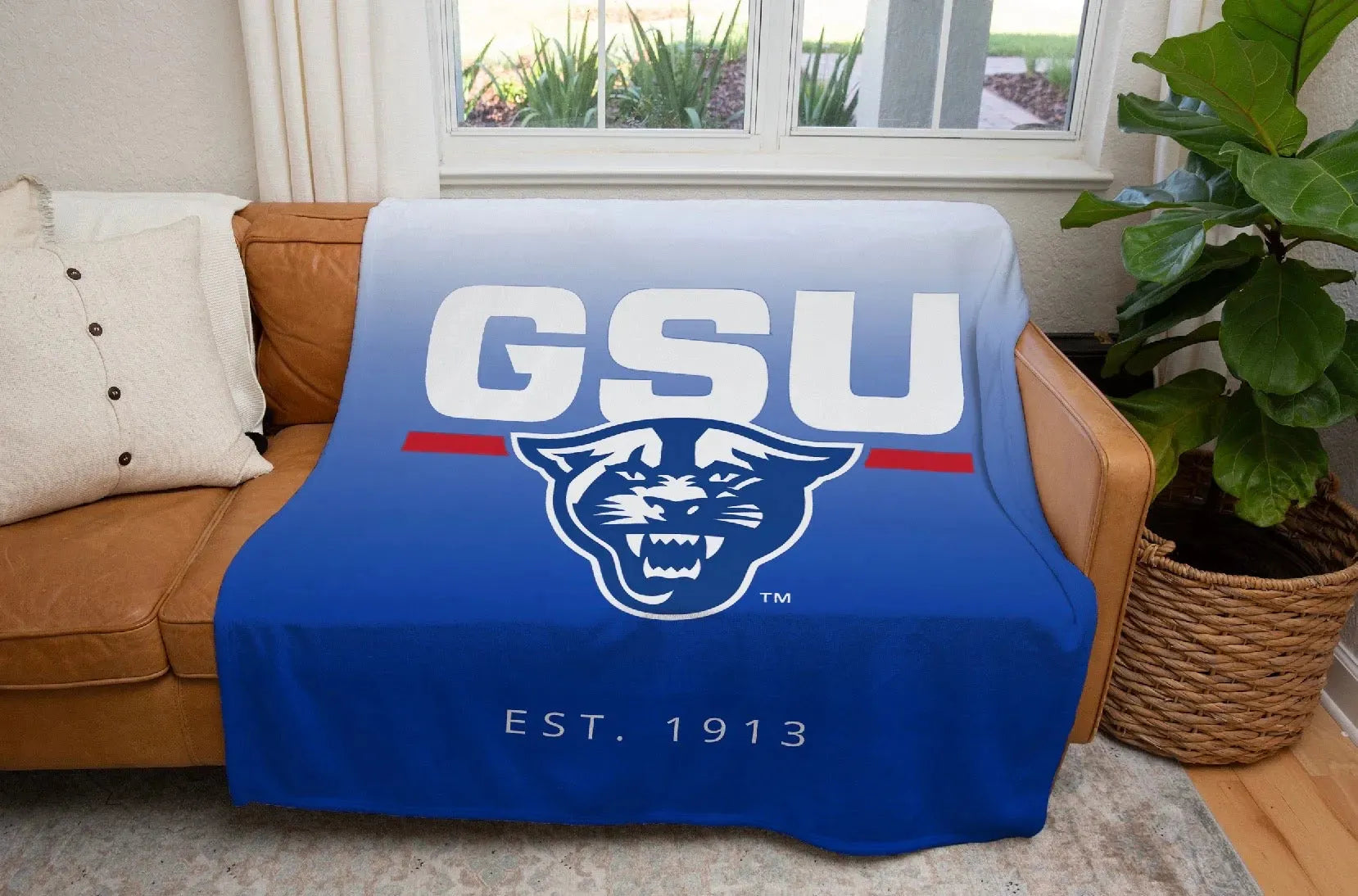 GSU X: 60x80 Sherpa Blanket - Blue Gradient Throw Blankets