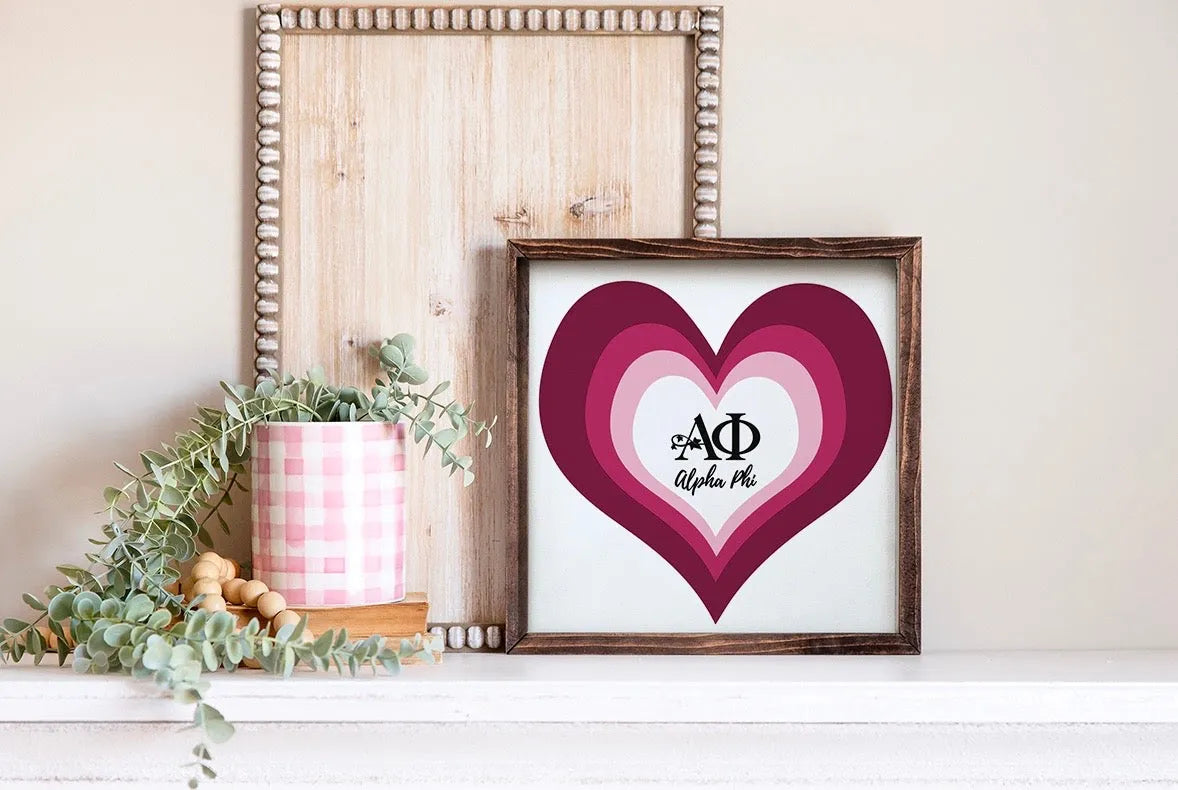 Alpha Phi 12x12 Layered Heart Wood Framed Sign | APhi Big Little Gifts