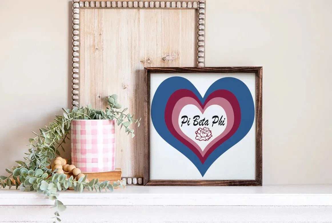 Pi Beta Phi 12x12 Heart Wood Framed Sign Wall Art & Signs