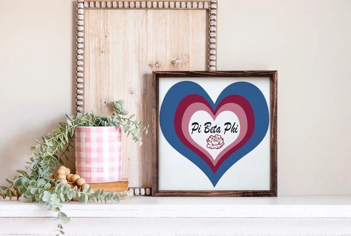 Pi Beta Phi Art Layered Heart Wood Sign 12"x12" | Pi Beta Phi Gifts