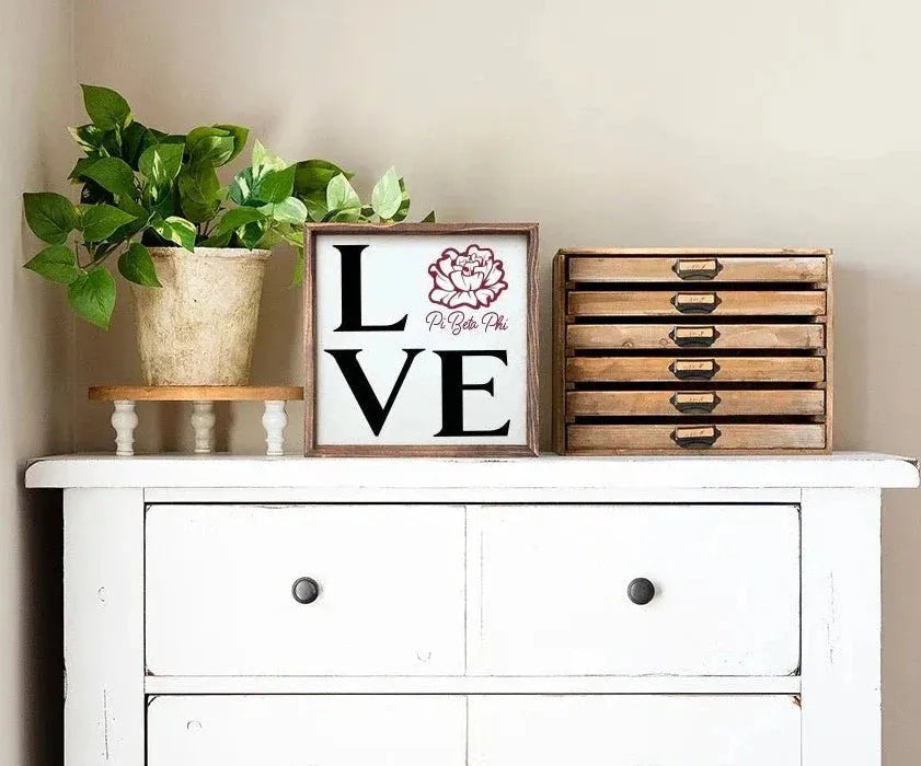 Pi Beta Phi 12x12 "LOVE" Wood Framed Sign Wall Art & Signs