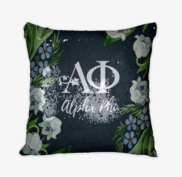 Alpha Phi Dark Lily Sequin Reversible Pillow Cover | Gifts and Decor