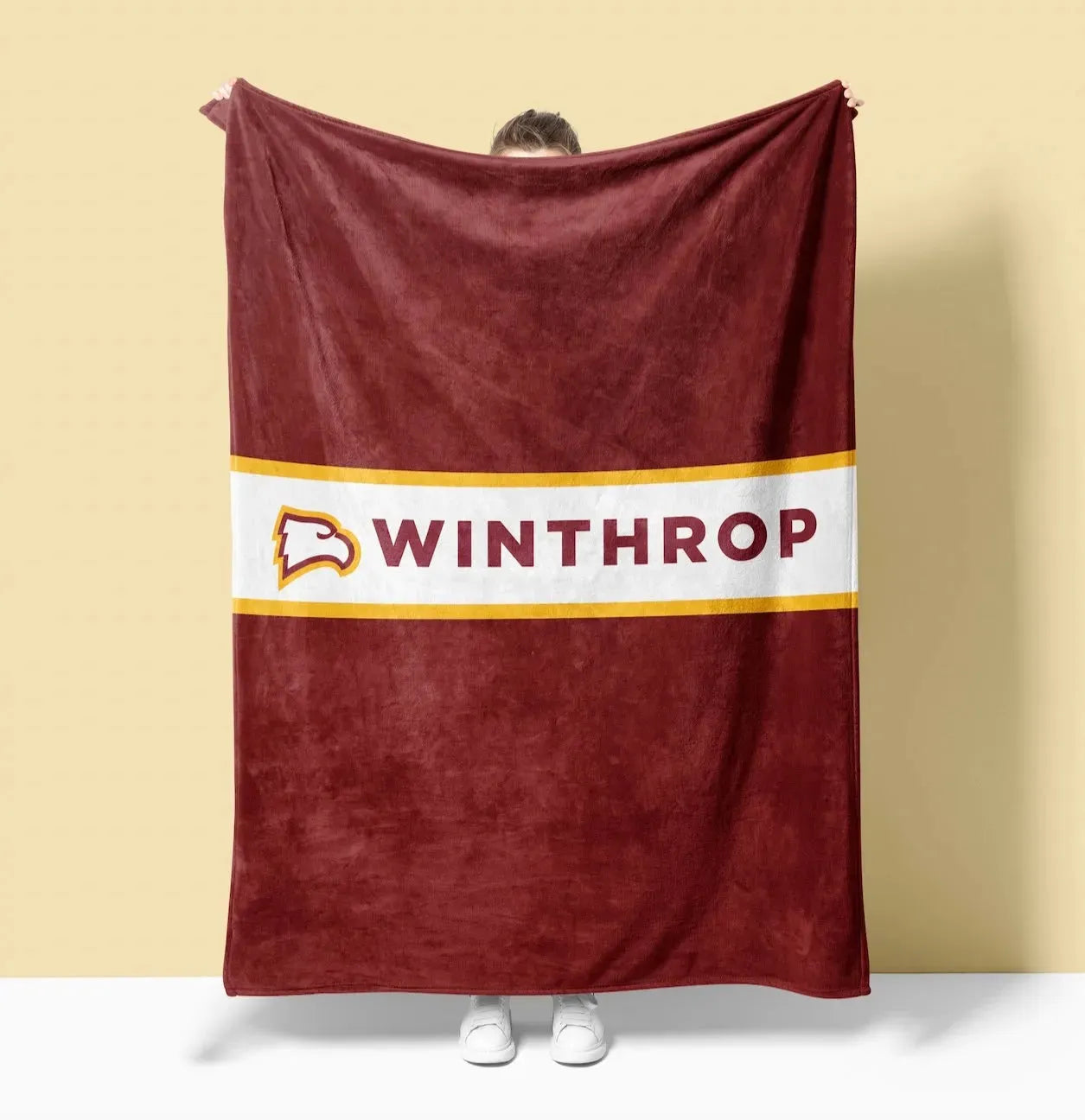 Winthrop University XL 60x80 Sherpa Throw Blanket - Garnet Center Band Throw Blankets