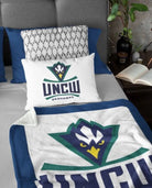 UNCW Sherpa Blanket Large Logo Navy Band 60"x80"| Gifts | Merchandise | Campus Greek Fit