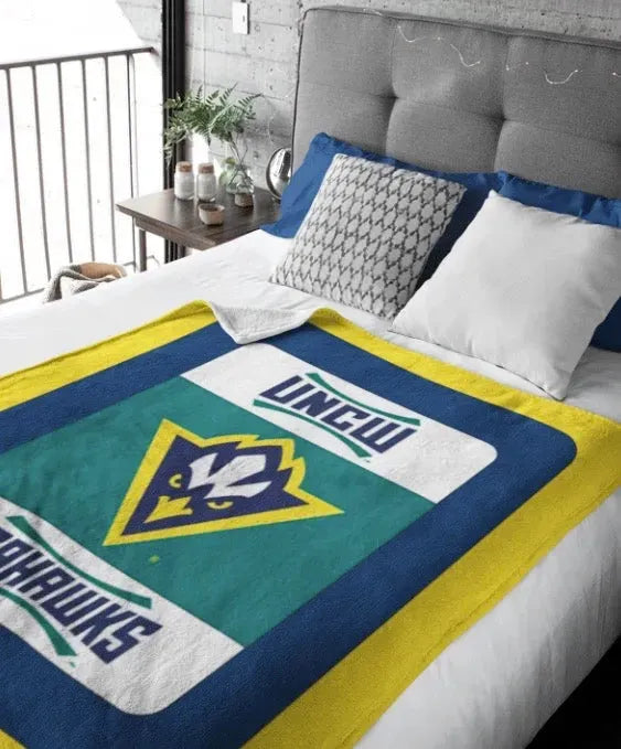 UNC Wilmington XL 60x80 Sherpa Blanket - Color Block Gold Throw Blankets