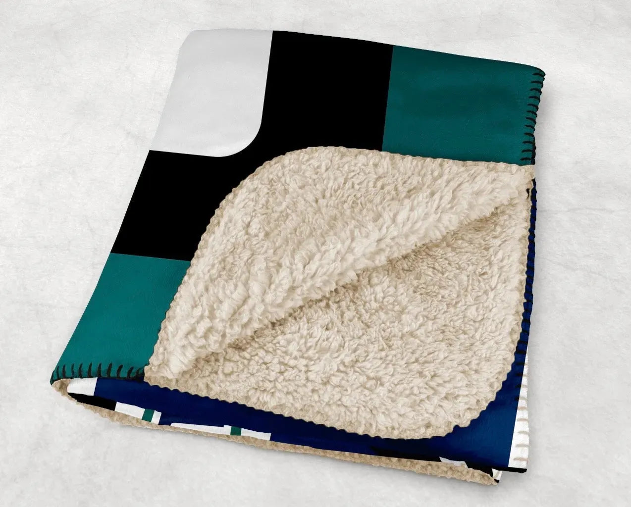 UNC Wilmington XL 60x80 Sherpa Blanket - Color Block Navy Throw Blankets