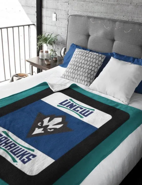 UNC Wilmington XL 60x80 Sherpa Blanket - Color Block Navy Throw Blankets