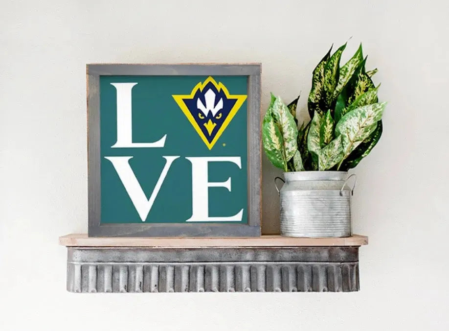 UNC Wilmington Wood Sign "LOVE" - Teal 12"x12" Wall Art & Signs
