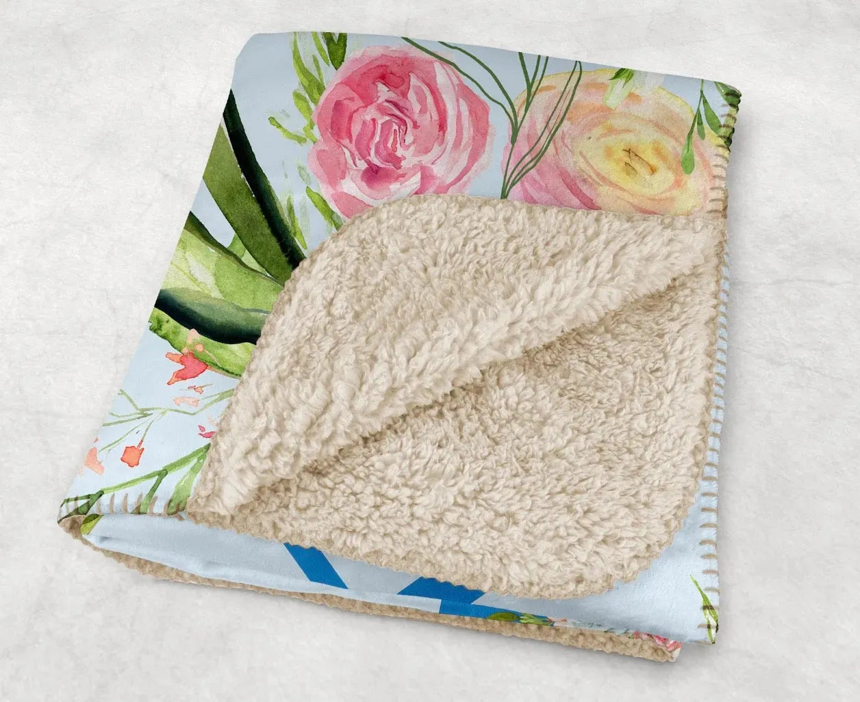 Kappa Kappa Gamma XL 60x80 Blue Floral Sherpa Blanket Throw Blankets