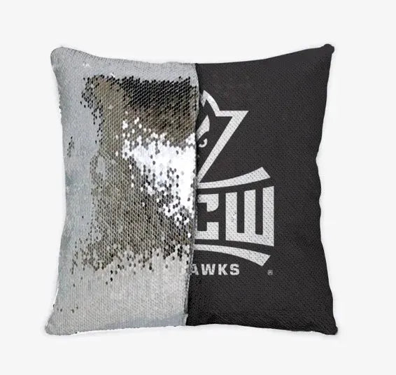 UNC Wilmington Seahawk Sequin Pillow Cover - Black Silver Pillow Covers