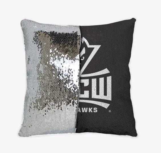 UNC Wilmington Seahawk Logo Black Sequin Reversible Pillow Cover | Gifts and Merchandise | Festive Fit Home  Edit alt text