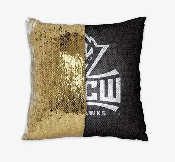 UNC Wilmington Seahawk Sequin Pillow Cover - Black Gold Pillow Covers