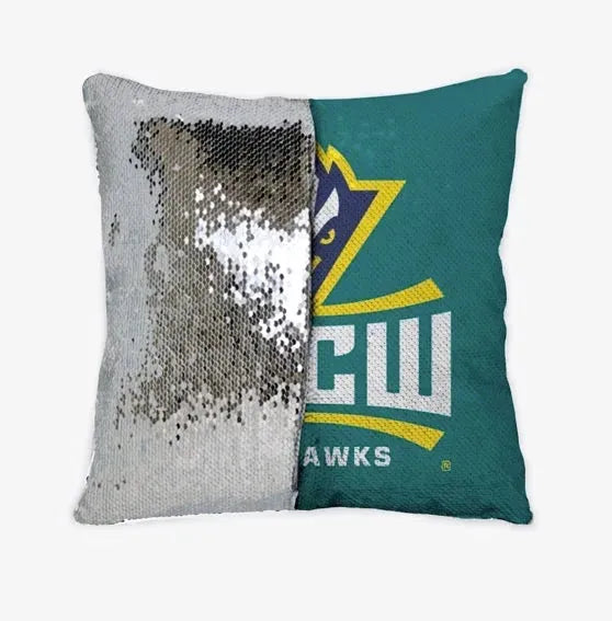 UNCW Seahawk Sequin Pillow Cover Silver Pillow Covers