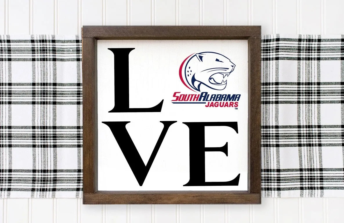 University of South Alabama Wood Sign - "LOVE" - 12"x12" | Gifts and Merchandise | Festive Fit Home