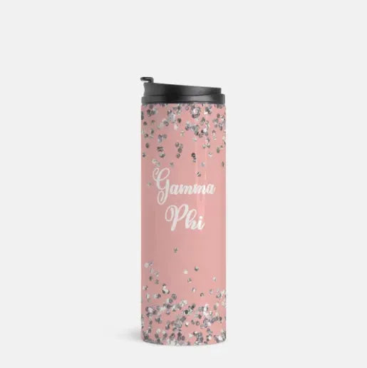 Gamma Phi Beta Thermal Tumbler 16 oz. - Blush Glitter Drinkware