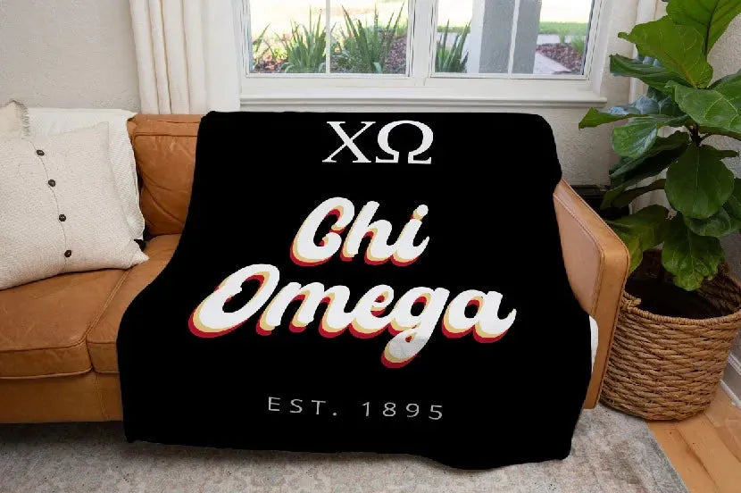 Chi Omega XL 60x80 Sherpa Throw Blanket - Retro Throw Blankets