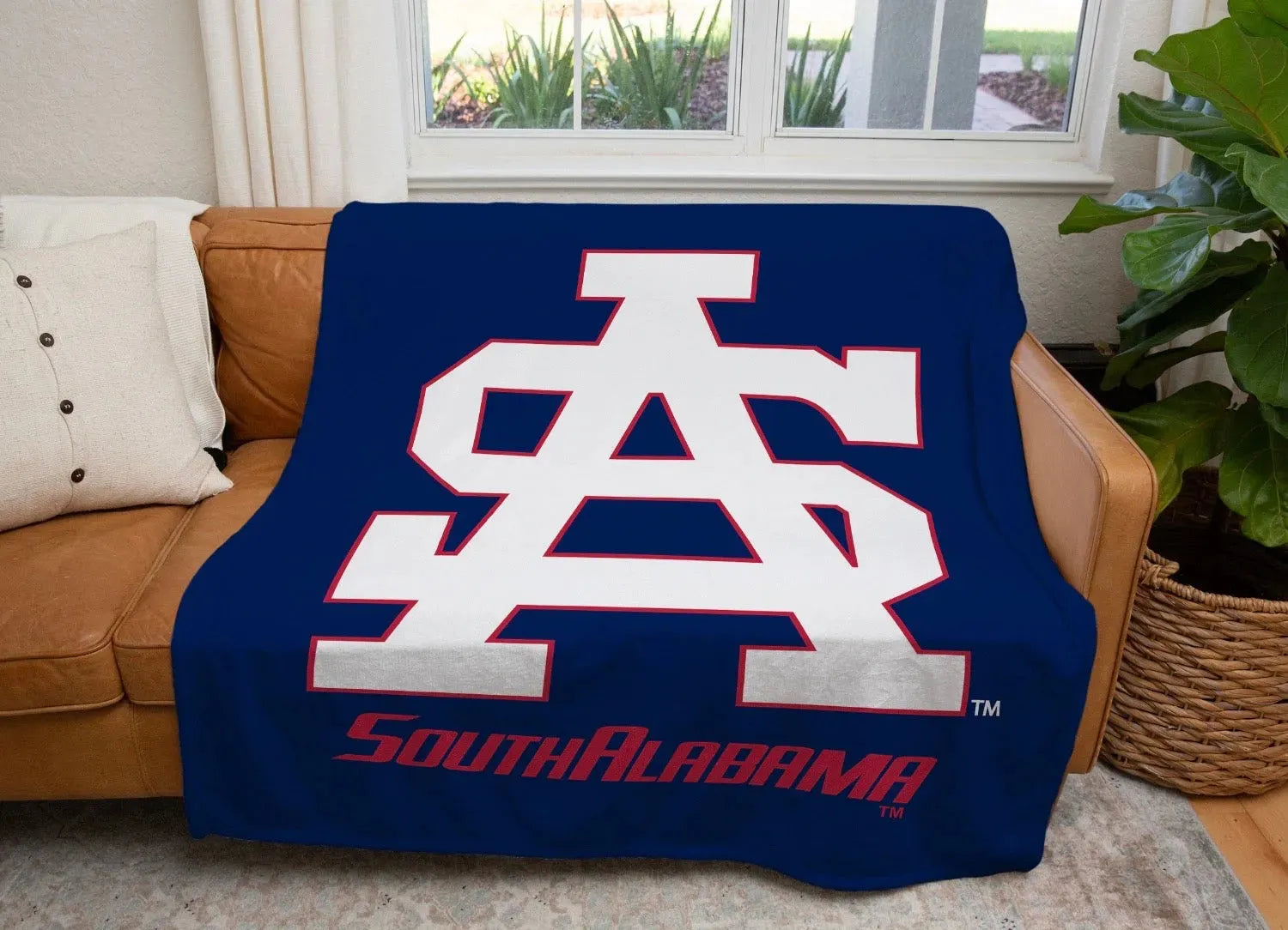 South Alabama XL 60x80 Sherpa Blanket - White SA Throw Blankets