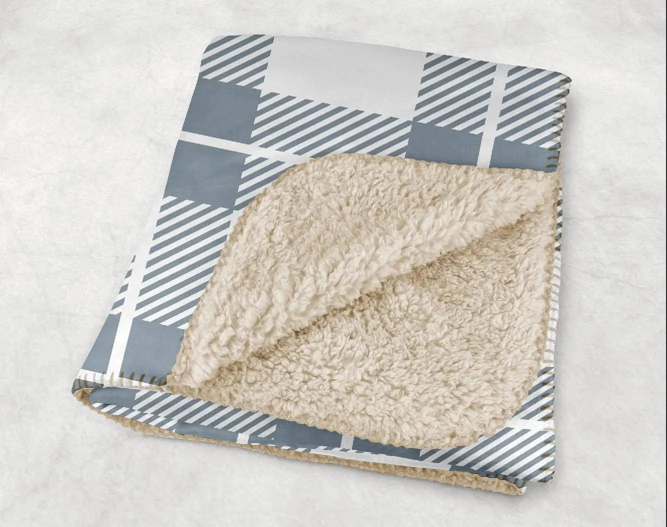 Tri Delta XL 60x80 Plaid Sherpa Blanket - Silver Throw Blankets