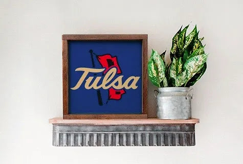 University of Tulsa Logo with Flag Wood Sign 12"x12" | Custom Gifts and Decor | official Merchandise | Festive Fit Home