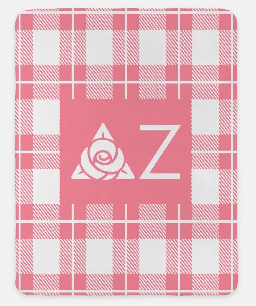 Delta Zeta XL 60x80 Plaid Sherpa Throw Blanket Pink Throw Blankets