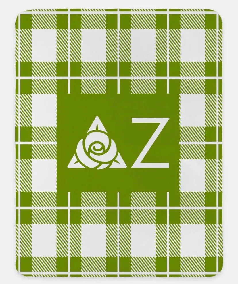 Delta Zeta XL 60x80 Plaid Sherpa Throw Blanket Green Throw Blankets