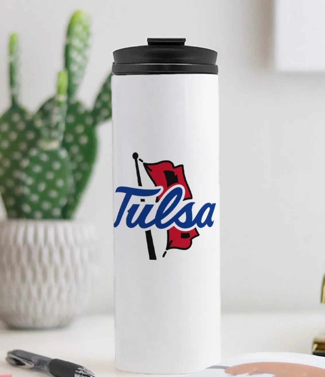 University of Tulsa White Thermal Tumbler | Festive Fit Home | Tulsa Gifts and Dorm Decor