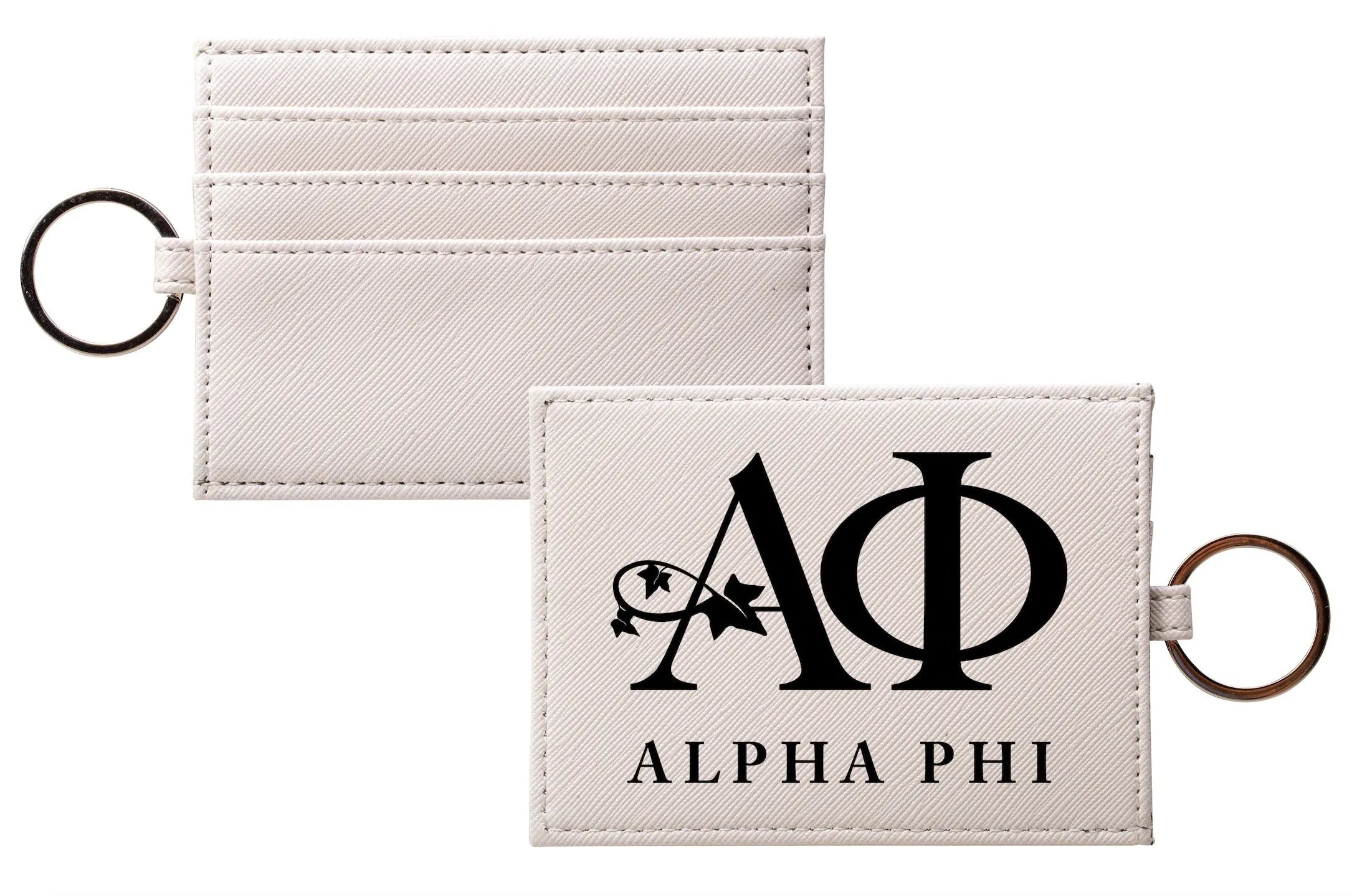 APhi Traditional Keychain Card Holder Vegan Leather Saffiano Finish | Alpha Phi | Official Accessories | Custom Gifts | Festive Fit Home e