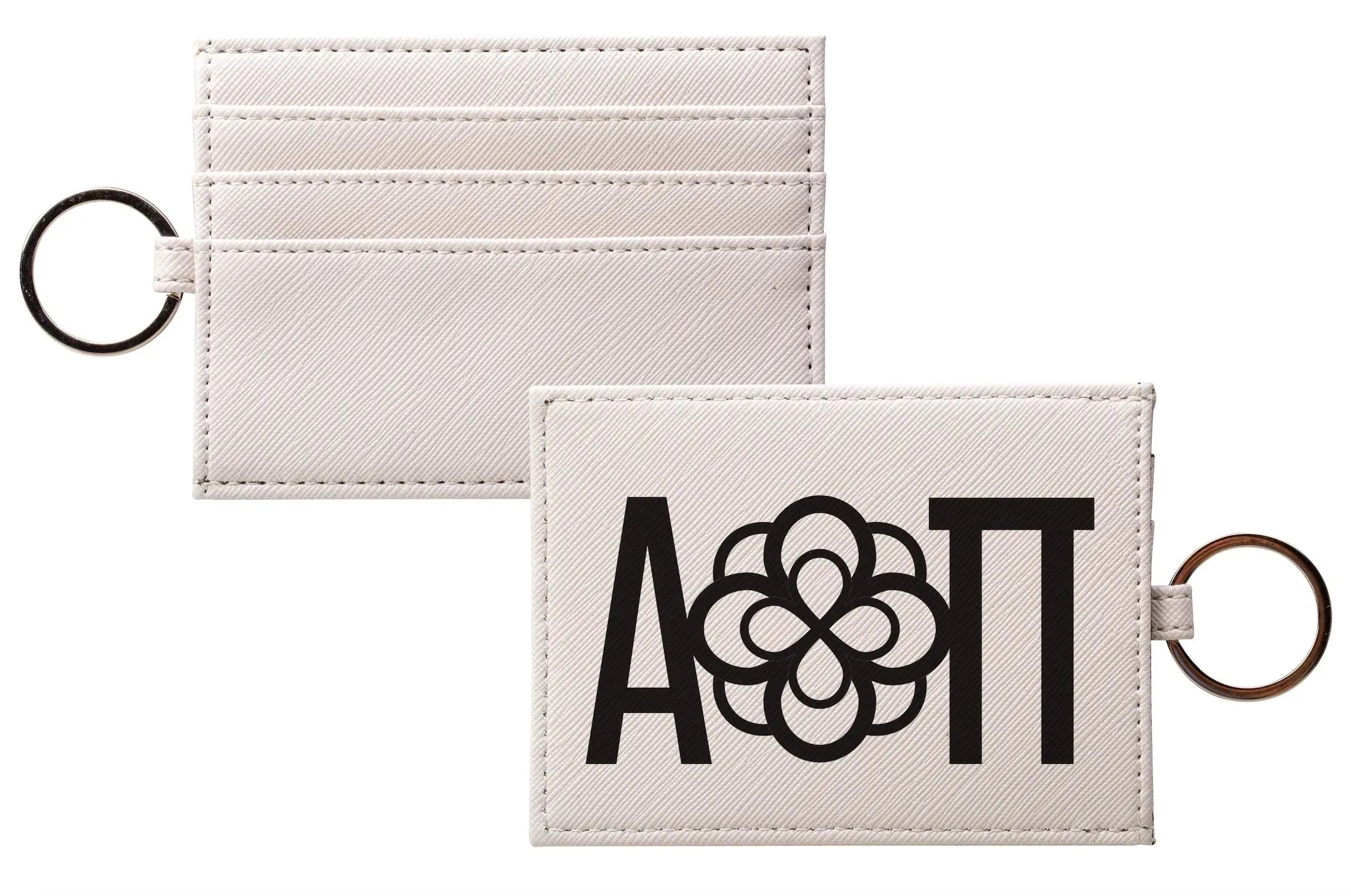 Alpha Omicron Pi Vegan Saffiano Leather Traditional Keychain Card Holder Black Travel Wallet