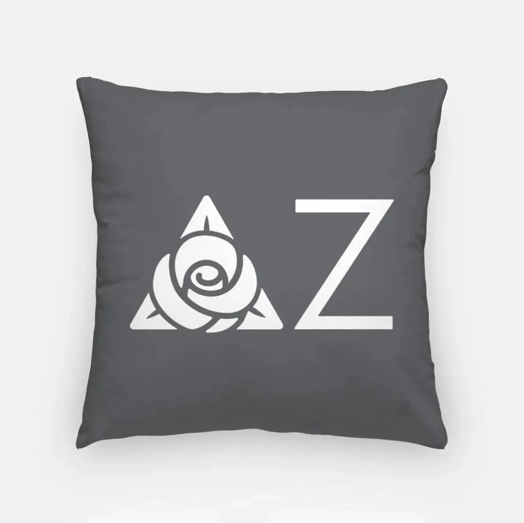 Delta Zeta 18" Traditional Throw Pillow Cover - Knockout Greek Letters Gray Pillow Covers