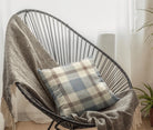 Square Tan and Blue Plaid Throw Pillow Cover | Living Room Decor