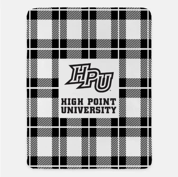 High Point University XL 60x80 Sherpa Blanket - BPlaid Black Throw Blankets
