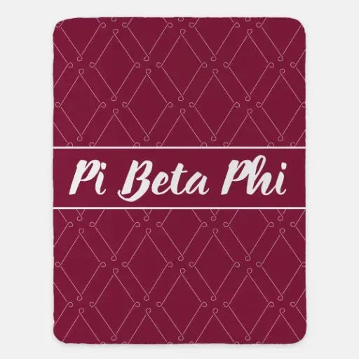 Pi Beta Phi XL 60x80 Sherpa Throw Blanket - Wine Crest Pattern Throw Blankets